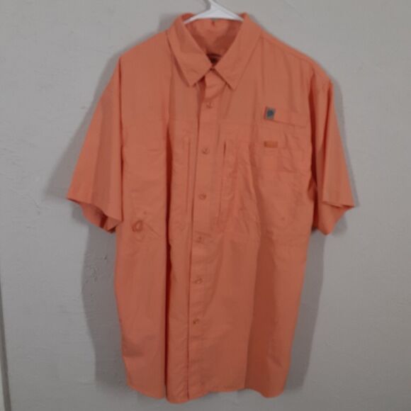 Reel Legends Adult Mens L Orange Vented Short Sleeve Vented Fishing Shirt Camp - Picture 1 of 9